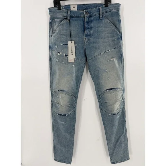 G-Star Raw 5620 3D Skinny Mens Distressed Jeans W33 L34 Bright Saigon Blue NEW
